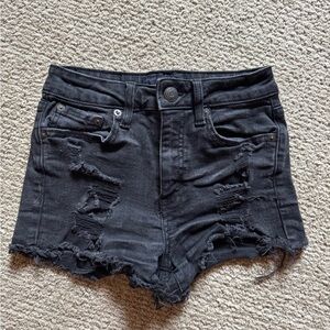 Black Distressed Jean Shorts with Frayed Hem